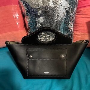 Burberry Soft Calfskin Leather Pocket Tote